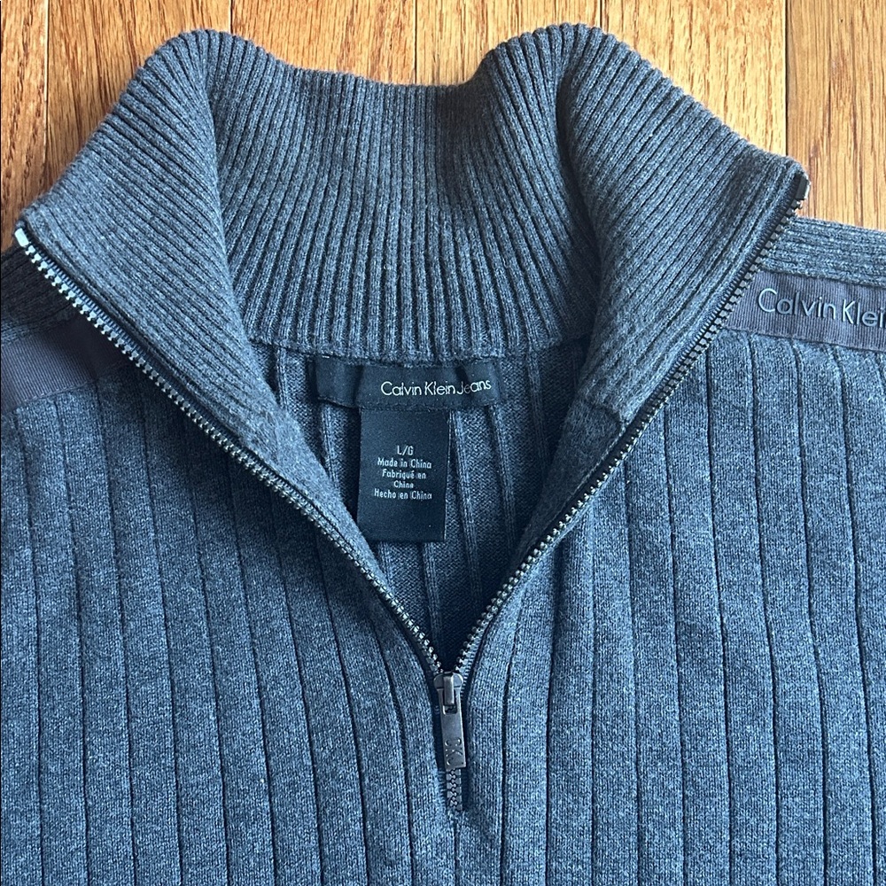 Calvin Klein Men's Charcoal Zip-Up Sweater - Picture 3 of 9